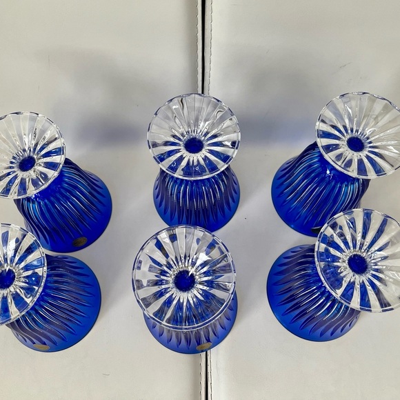 Vintage Crystal De France Blue Genuine Glasses Wine Goblets Of 6 - Picture 9 of 12